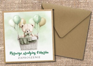 Zaproszenia na roczek / urodziny - Miś Teddy AW-ZU3