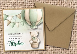 Zaproszenia na roczek / urodziny - Miś Teddy AW-ZU4