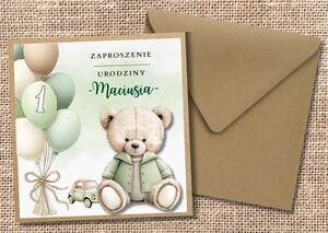 Zaproszenia na roczek / urodziny - Miś Teddy AW-ZU6