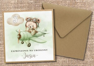 Zaproszenia na roczek / urodziny - Miś Teddy AW-ZU7