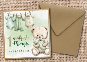 Zaproszenia na roczek / urodziny - Miś Teddy AW-ZU8